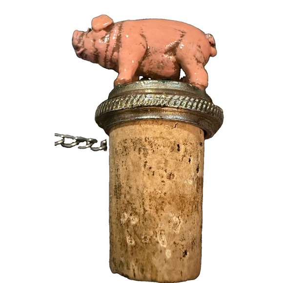 Other - Vintage Pink Pig Cork Bottle Stopper Keychain Novelty Barware Farm Animal